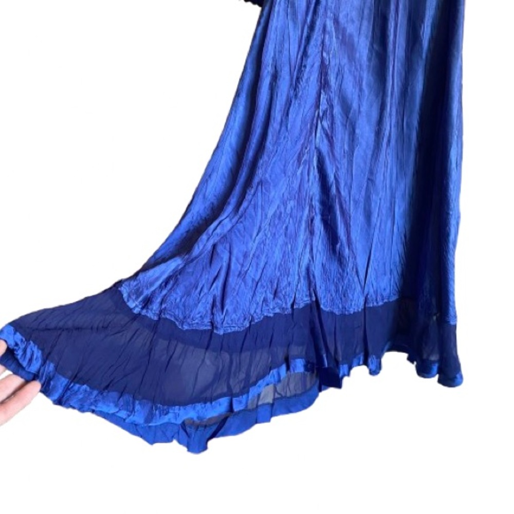 KOMAROV V-Neck Pleated Dress w/ Sheer Sleeves & Hemline Size Small Blue - Picture 10 of 14